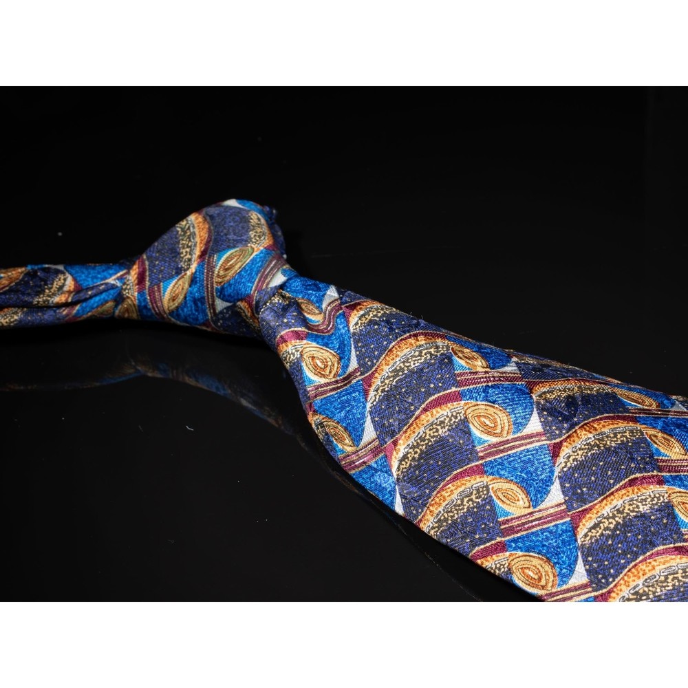 Vintage Serica Navy Gold Directional 100% Silk Men's Designer Tie Italy Wide